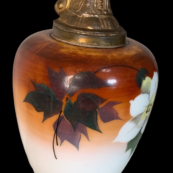 Early 20th Century Victorian Mantle Ewer. Hand Painted Art Glass Body. 16”x 7” - Picture 4 of 13